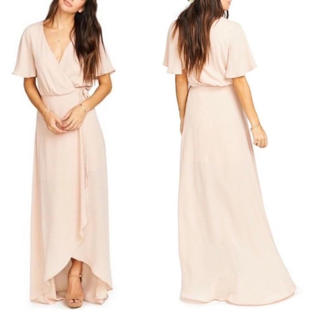 show me your mumu sophia wrap maxi dress dusty blush pink chiffon women small
